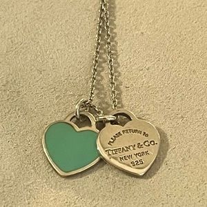 Authentic Tiffany and co blue double heart necklace